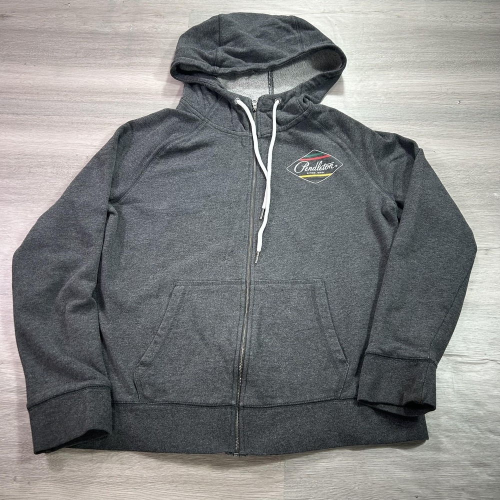 Pendleton Hoodie Womens Large Gray Full Zip Sweatshirt Logo Cotton Blend